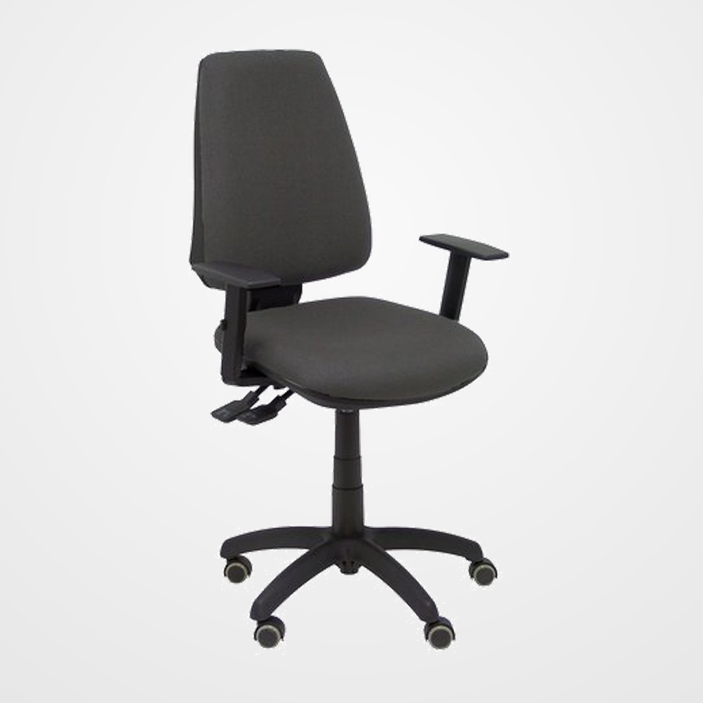 SILLA PIQUERAS Y CRESPO ELCHE S BRAZOS REGULABLES MECANISMO ASINCRO de DOBLE MANETA GRAN CONFORTABILIDAD REGULABLE EN ALTURA RUEDAS PARQUET ASIENTO Y RESPALDO TAPIZADO BALI GRIS OSCURO