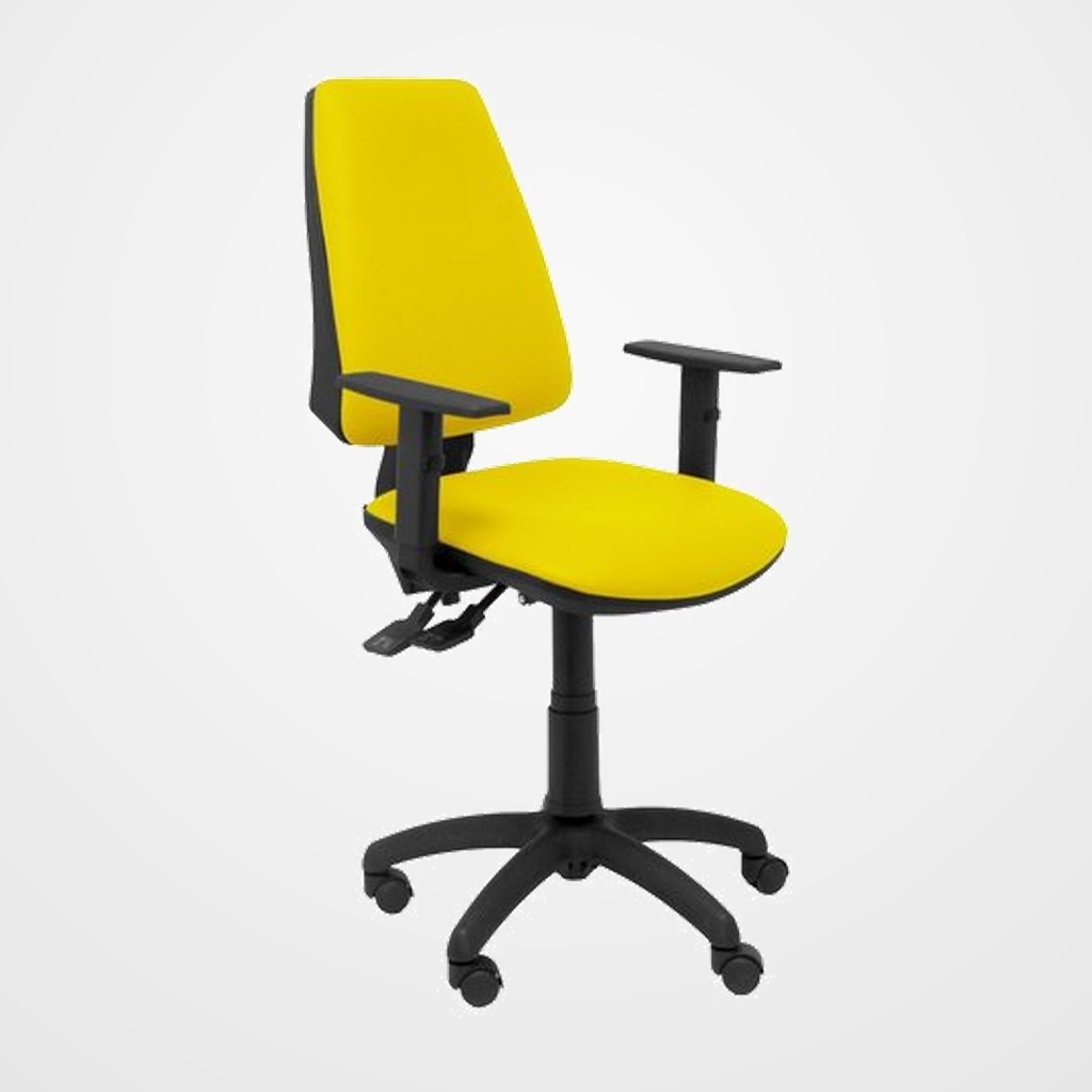 SILLA PIQUERAS Y CRESPO ELCHE S BRAZOS REGULABLES MECANISMO SINCRO de DOBLE MANETA GRAN CONFORTABILIDAD REGULABLE EN ALTURA ASIENTO Y RESPALDO TAPIZADO SIMILPIEL AMARILLO