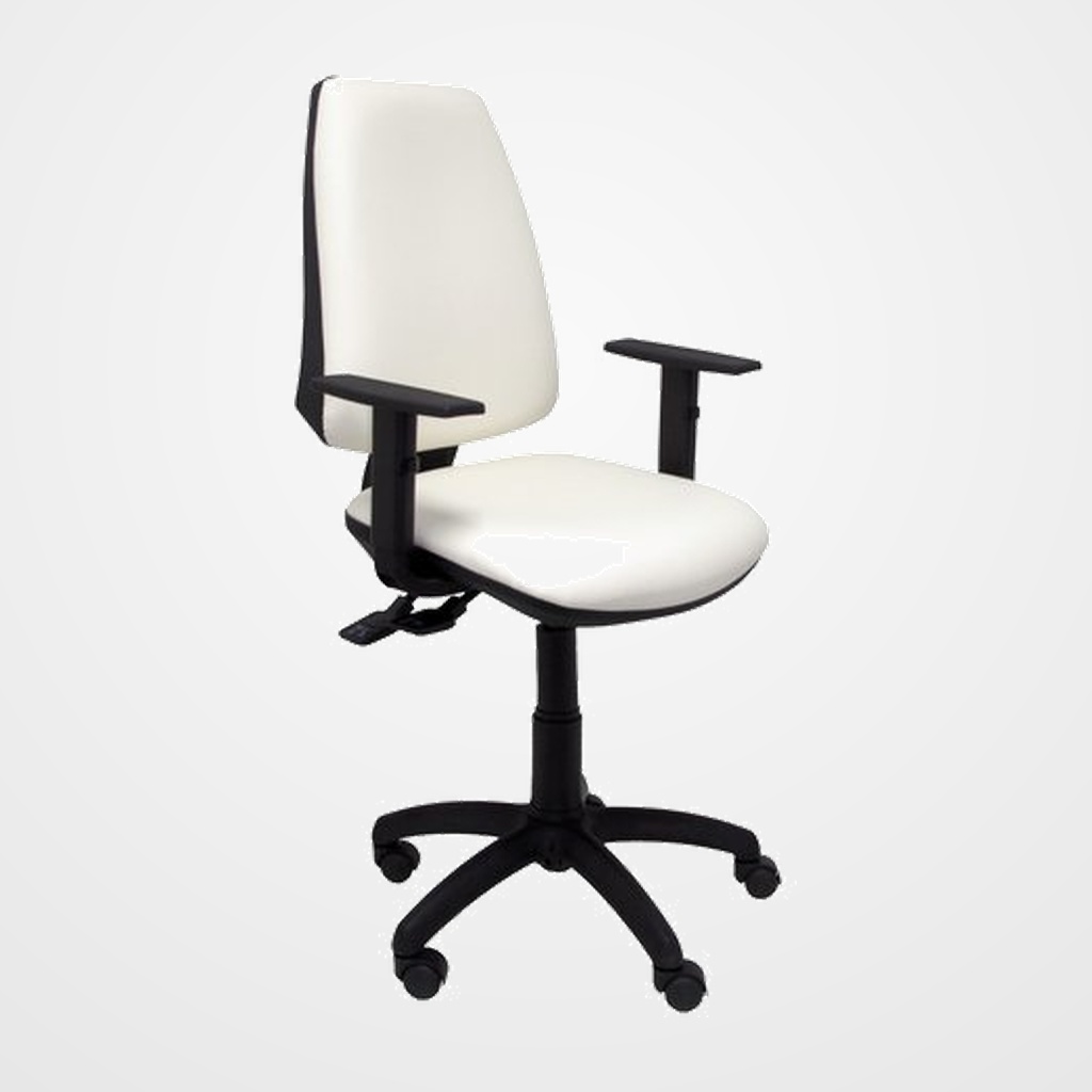 SILLA PIQUERAS Y CRESPO ELCHE S BRAZOS REGULABLES MECANISMO SINCRO de DOBLE MANETA GRAN CONFORTABILIDAD REGULABLE EN ALTURA ASIENTO Y RESPALDO TAPIZADO SIMILPIEL BLANCO