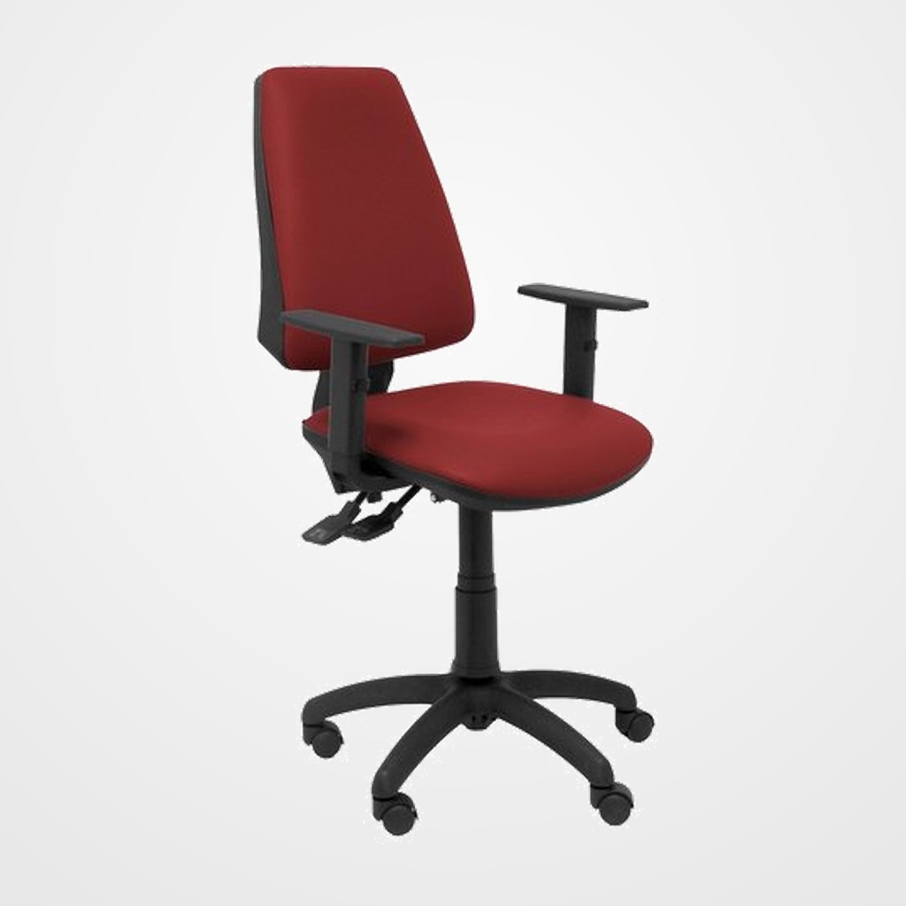 SILLA PIQUERAS Y CRESPO ELCHE S BRAZOS REGULABLES MECANISMO SINCRO de DOBLE MANETA GRAN CONFORTABILIDAD REGULABLE EN ALTURA ASIENTO Y RESPALDO TAPIZADO SIMILPIEL GRANATE