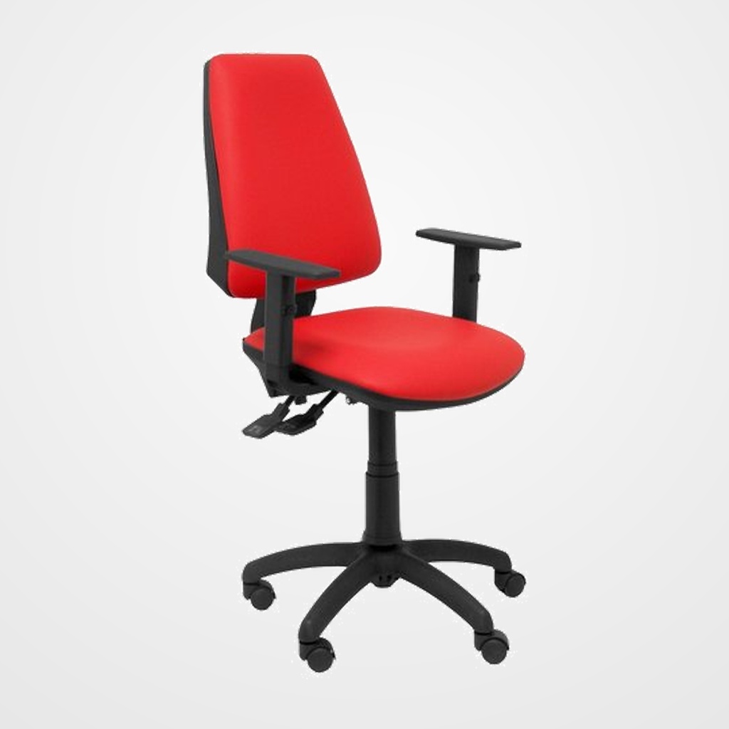 SILLA PIQUERAS Y CRESPO ELCHE S BRAZOS REGULABLES MECANISMO SINCRO de DOBLE MANETA GRAN CONFORTABILIDAD REGULABLE EN ALTURA ASIENTO Y RESPALDO TAPIZADO SIMILPIEL ROJO