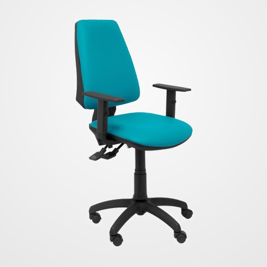 SILLA PIQUERAS Y CRESPO ELCHE S BRAZOS REGULABLES MECANISMO SINCRO de DOBLE MANETA GRAN CONFORTABILIDAD REGULABLE EN ALTURA ASIENTO Y RESPALDO TAPIZADO SIMILPIEL VERDE
