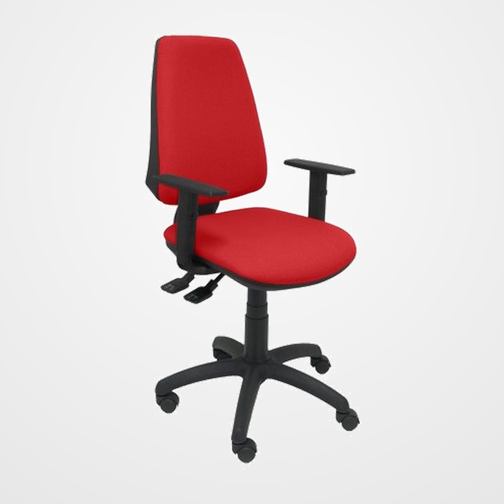 SILLA PIQUERAS Y CRESPO ELCHE S BRAZOS REGULABLES MECANISMO SINCRO de DOBLE MANETA GRAN CONFORTABILIDAD REGULABLE EN ALTURA RUEDAS de NYLON ASIENTO Y RESPALDO TAPIZADO BALI ROJO