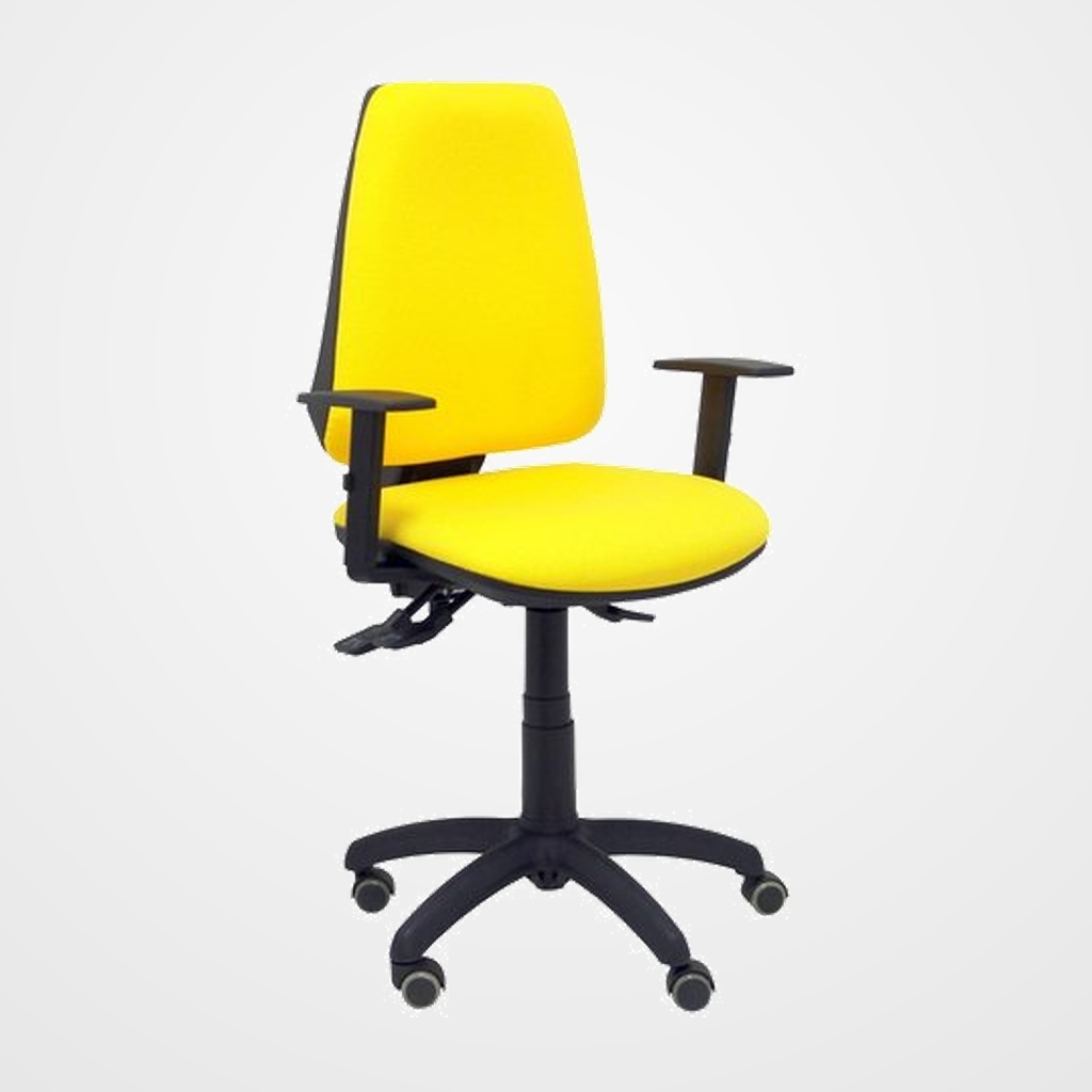 SILLA PIQUERAS Y CRESPO ELCHE S BRAZOS REGULABLES MECANISMO SINCRO de DOBLE MANETA GRAN CONFORTABILIDAD REGULABLE EN ALTURA RUEDAS de PARQUET ASIENTO Y RESPALDO TAPIZADO BALI AMARILLO