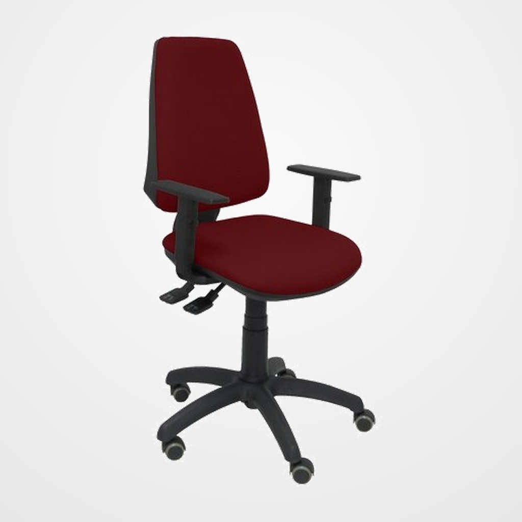 SILLA PIQUERAS Y CRESPO ELCHE S BRAZOS REGULABLES MECANISMO SINCRO de DOBLE MANETA GRAN CONFORTABILIDAD REGULABLE EN ALTURA RUEDAS de PARQUET ASIENTO Y RESPALDO TAPIZADO BALI GRANATE