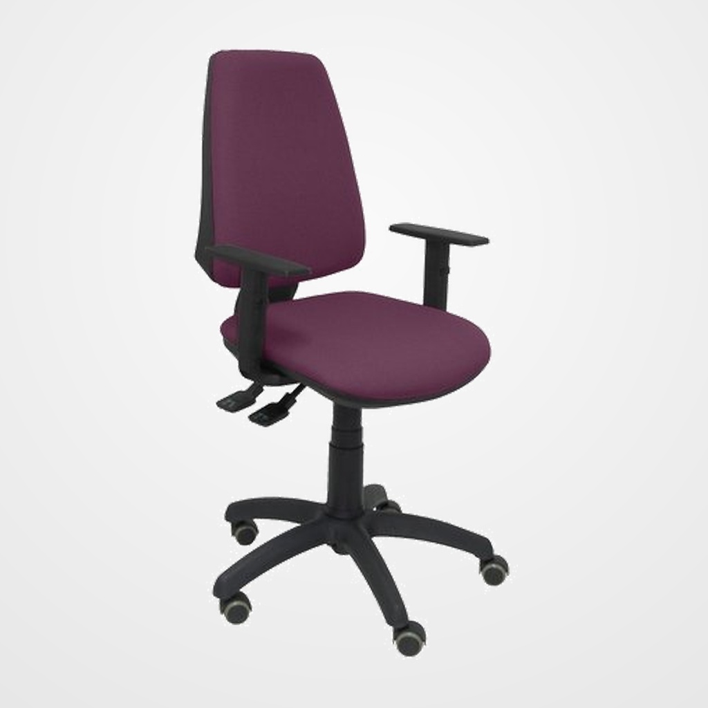 SILLA PIQUERAS Y CRESPO ELCHE S BRAZOS REGULABLES MECANISMO SINCRO de DOBLE MANETA GRAN CONFORTABILIDAD REGULABLE EN ALTURA RUEDAS de PARQUET ASIENTO Y RESPALDO TAPIZADO BALI MORADO