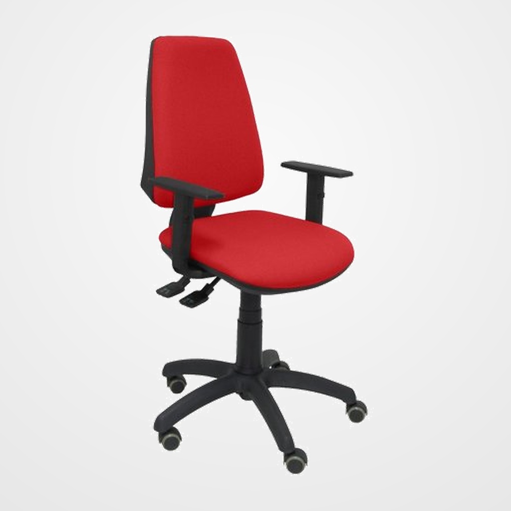SILLA PIQUERAS Y CRESPO ELCHE S BRAZOS REGULABLES MECANISMO SINCRO de DOBLE MANETA GRAN CONFORTABILIDAD REGULABLE EN ALTURA RUEDAS de PARQUET ASIENTO Y RESPALDO TAPIZADO BALI ROJO
