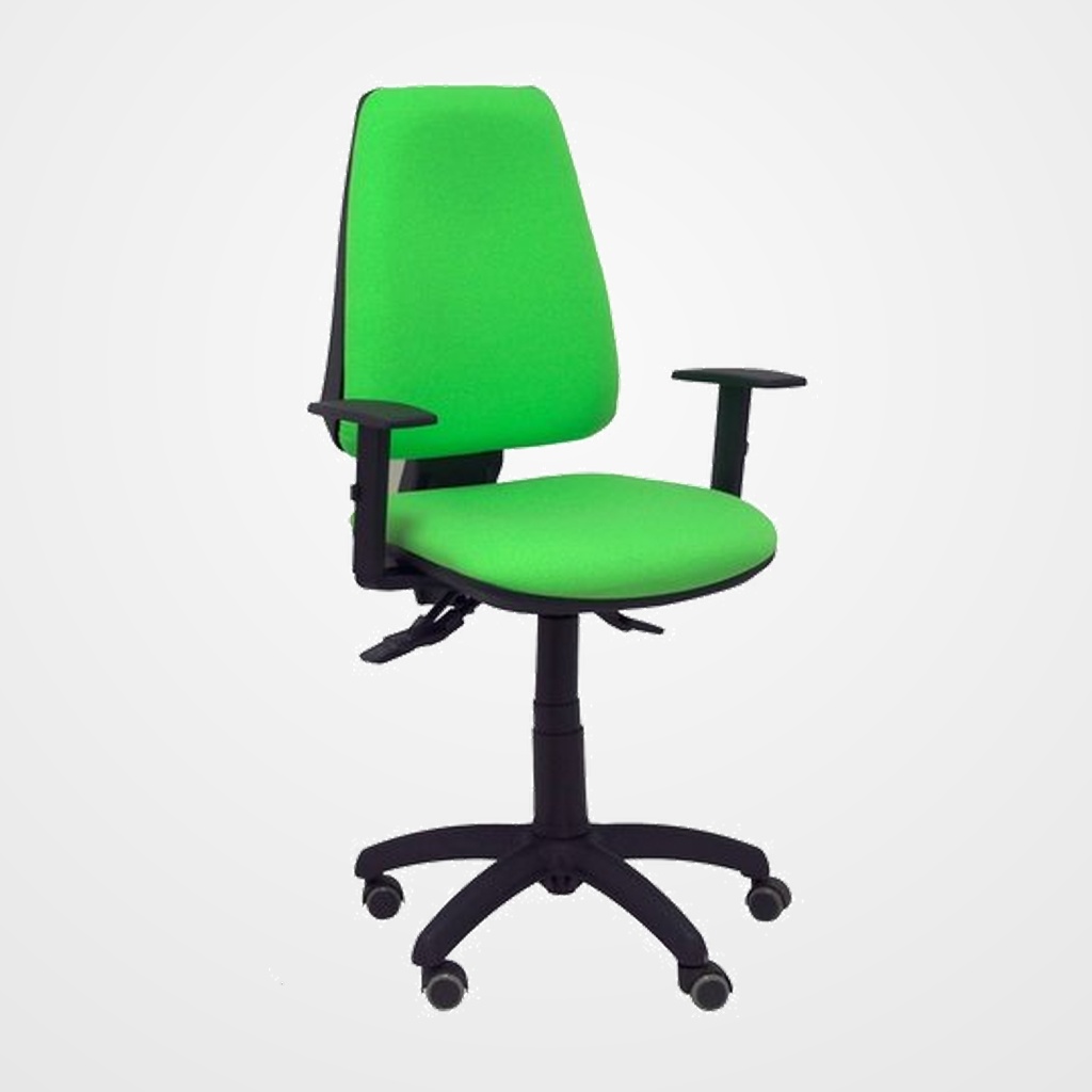 SILLA PIQUERAS Y CRESPO ELCHE S BRAZOS REGULABLES MECANISMO SINCRO de DOBLE MANETA GRAN CONFORTABILIDAD REGULABLE EN ALTURA RUEDAS de PARQUET ASIENTO Y RESPALDO TAPIZADO BALI VERDE PISTACHO