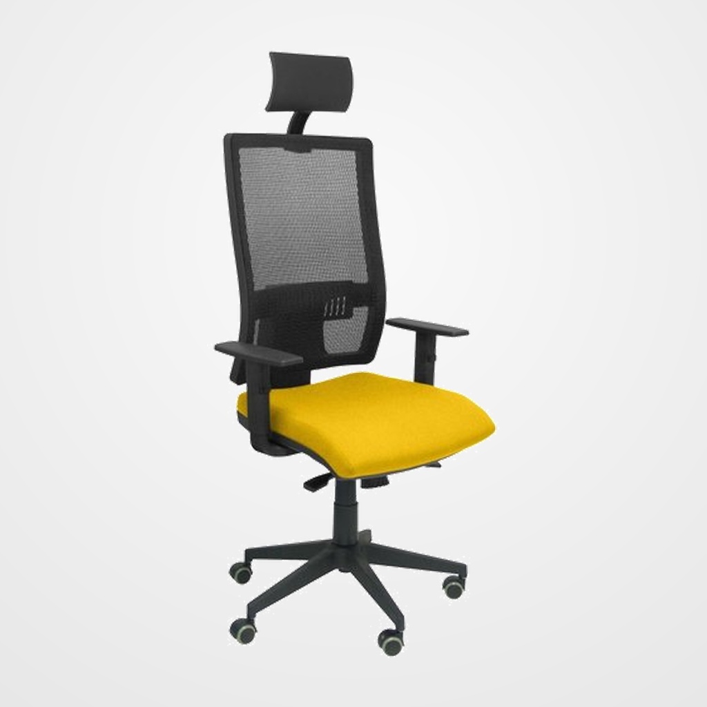 SILLA PIQUERAS Y CRESPO HORNA BRAZOS REGULABLES CABECERO INCLUIDO MECANISMO SINCRO APOYO LUMBAR RESPALDO MALLA TRANSPIRABLE Y ASIENTO TAPIZADO BALI AMARILLO