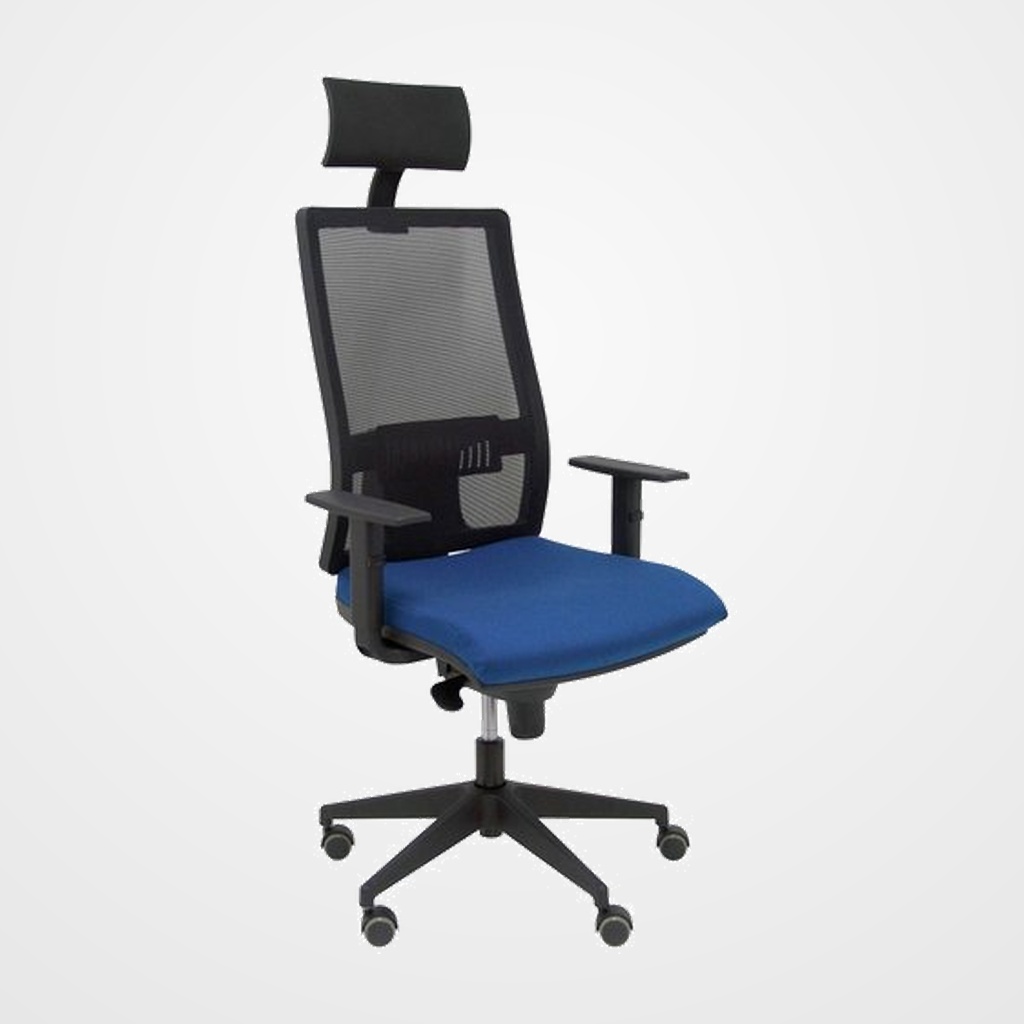 SILLA PIQUERAS Y CRESPO HORNA BRAZOS REGULABLES CABECERO INCLUIDO MECANISMO SINCRO APOYO LUMBAR RESPALDO MALLA TRANSPIRABLE Y ASIENTO TAPIZADO BALI AZUL MARINO