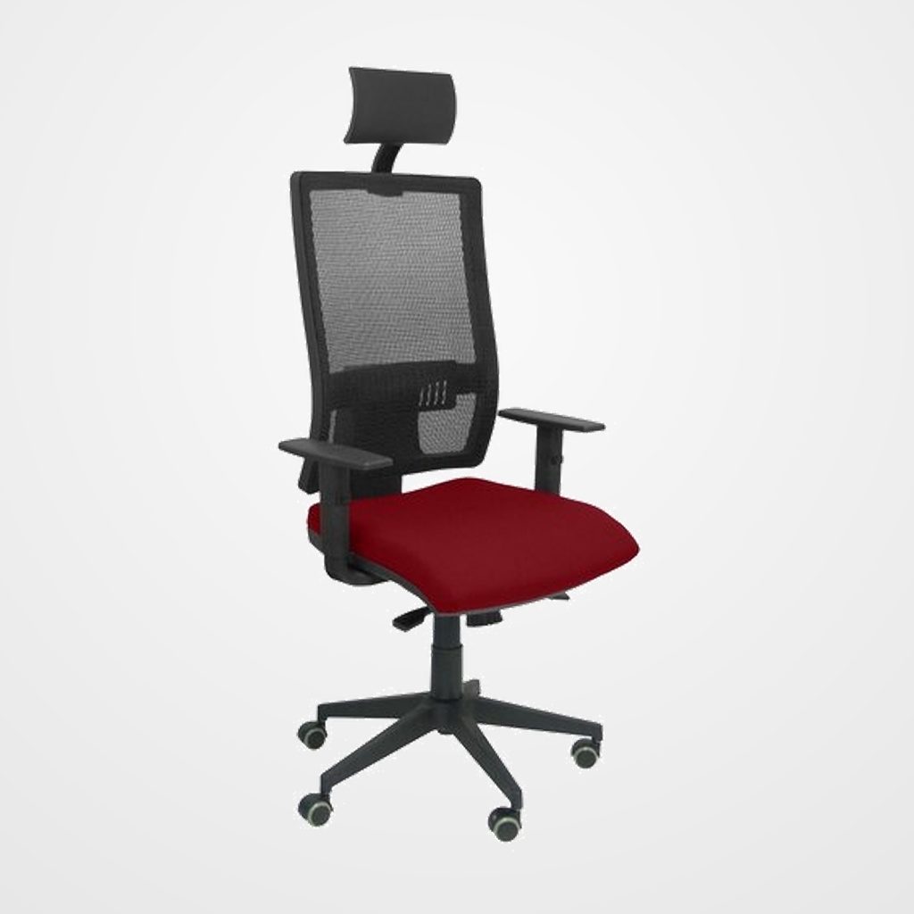 SILLA PIQUERAS Y CRESPO HORNA BRAZOS REGULABLES CABECERO INCLUIDO MECANISMO SINCRO APOYO LUMBAR RESPALDO MALLA TRANSPIRABLE Y ASIENTO TAPIZADO BALI GRANATE