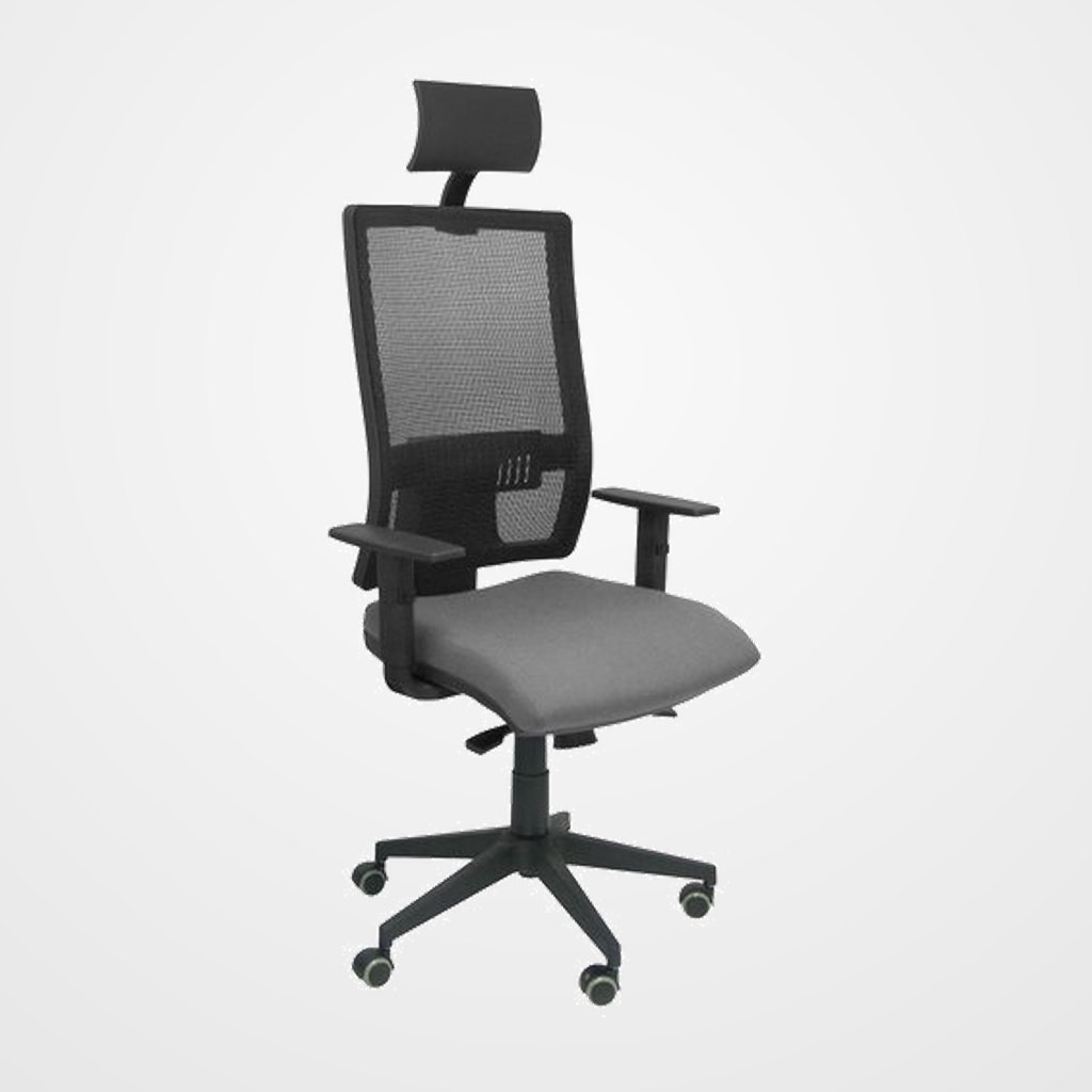 SILLA PIQUERAS Y CRESPO HORNA BRAZOS REGULABLES CABECERO INCLUIDO MECANISMO SINCRO APOYO LUMBAR RESPALDO MALLA TRANSPIRABLE Y ASIENTO TAPIZADO BALI GRIS