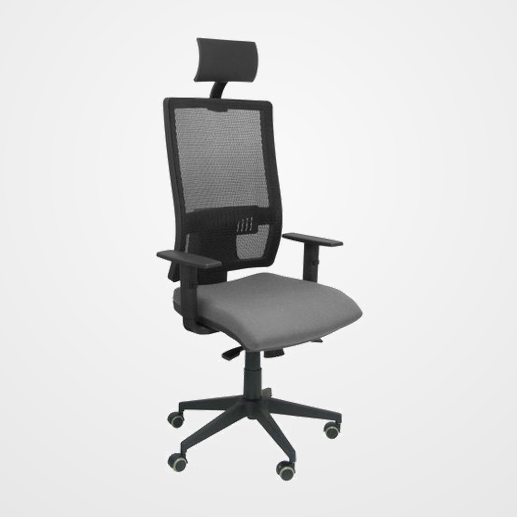 SILLA PIQUERAS Y CRESPO HORNA BRAZOS REGULABLES CABECERO INCLUIDO MECANISMO SINCRO APOYO LUMBAR RESPALDO MALLA TRANSPIRABLE Y ASIENTO TAPIZADO BALI GRIS CLARO