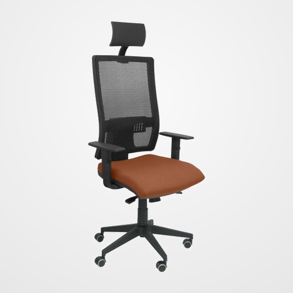 SILLA PIQUERAS Y CRESPO HORNA BRAZOS REGULABLES CABECERO INCLUIDO MECANISMO SINCRO APOYO LUMBAR RESPALDO MALLA TRANSPIRABLE Y ASIENTO TAPIZADO BALI MARRON