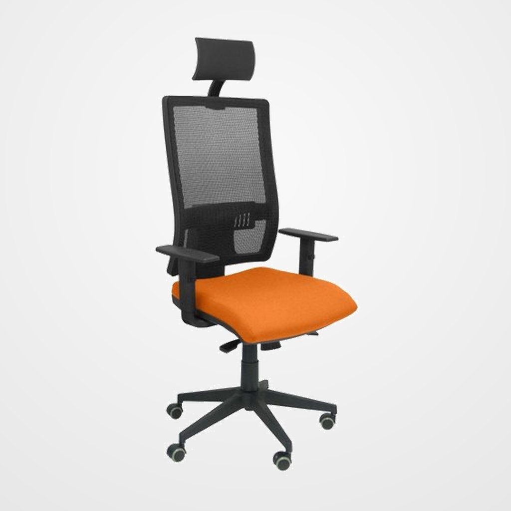 SILLA PIQUERAS Y CRESPO HORNA BRAZOS REGULABLES CABECERO INCLUIDO MECANISMO SINCRO APOYO LUMBAR RESPALDO MALLA TRANSPIRABLE Y ASIENTO TAPIZADO BALI NARANJA