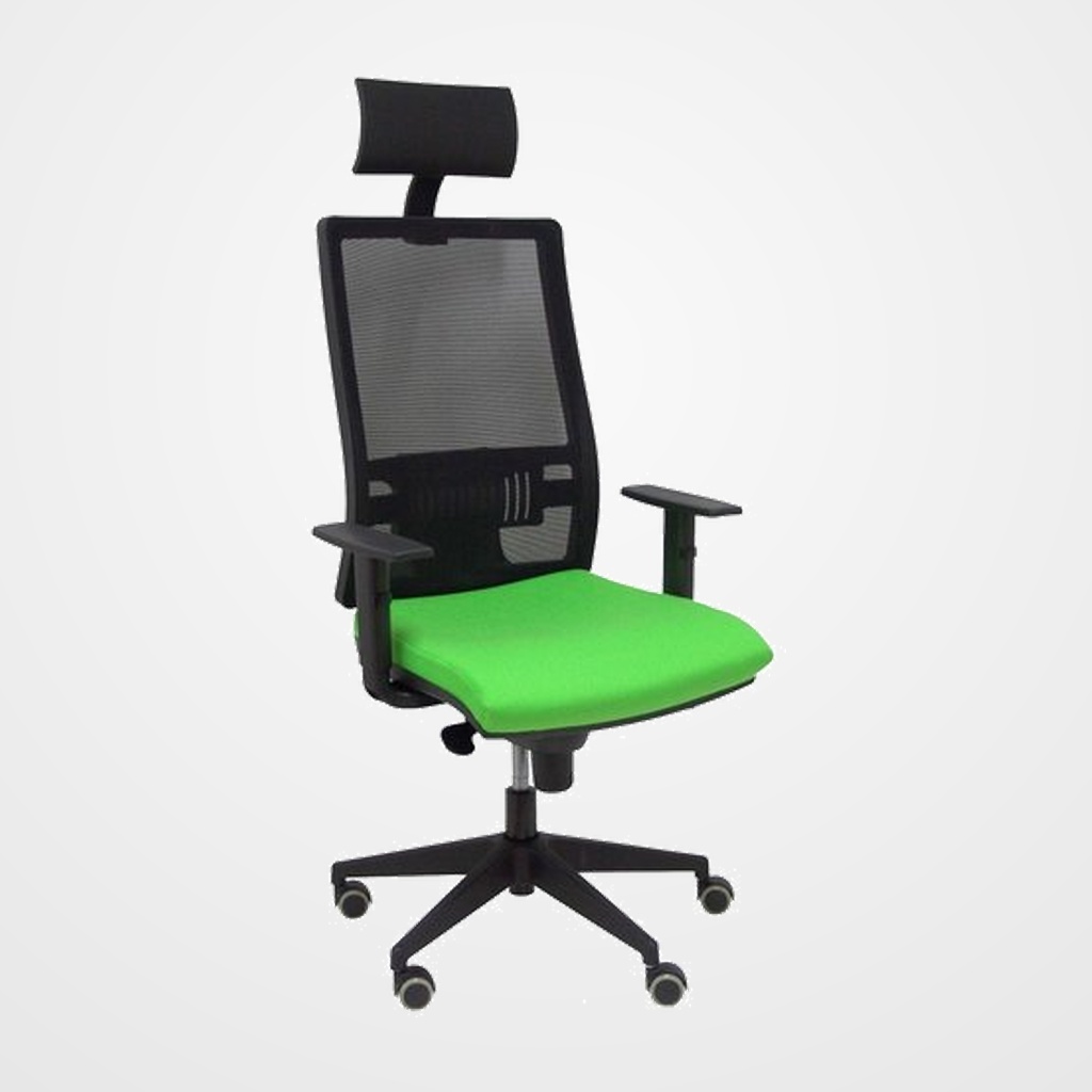 SILLA PIQUERAS Y CRESPO HORNA BRAZOS REGULABLES CABECERO INCLUIDO MECANISMO SINCRO APOYO LUMBAR RESPALDO MALLA TRANSPIRABLE Y ASIENTO TAPIZADO BALI VERDE PISTACHO