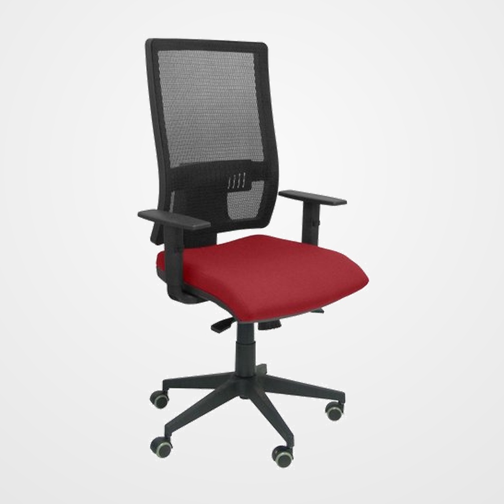 SILLA PIQUERAS Y CRESPO HORNA BRAZOS REGULABLES MECANISMO SINCRO APOYO LUMBAR RESPALDO MALLA TRANSPIRABLE Y ASIENTO TAPIZADO BALI GRANATE