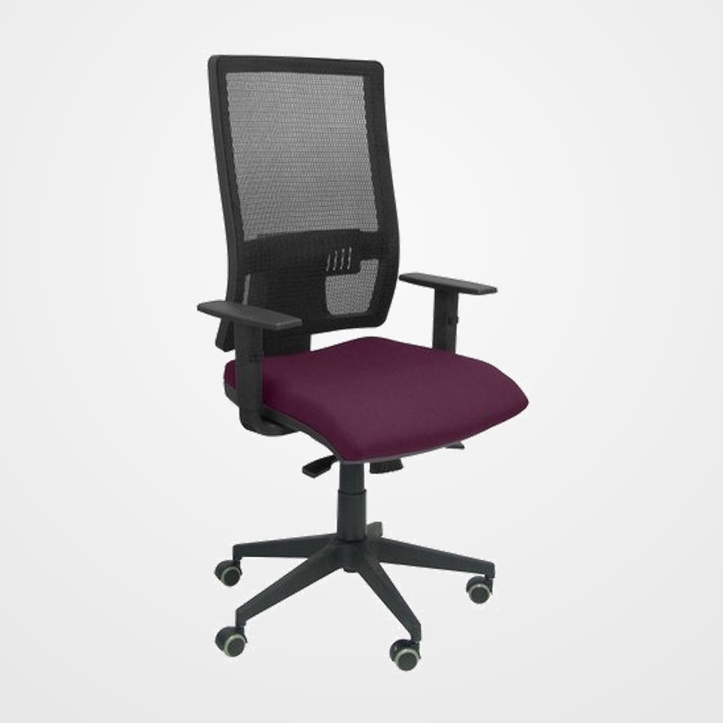 SILLA PIQUERAS Y CRESPO HORNA BRAZOS REGULABLES MECANISMO SINCRO APOYO LUMBAR RESPALDO MALLA TRANSPIRABLE Y ASIENTO TAPIZADO BALI MORADO