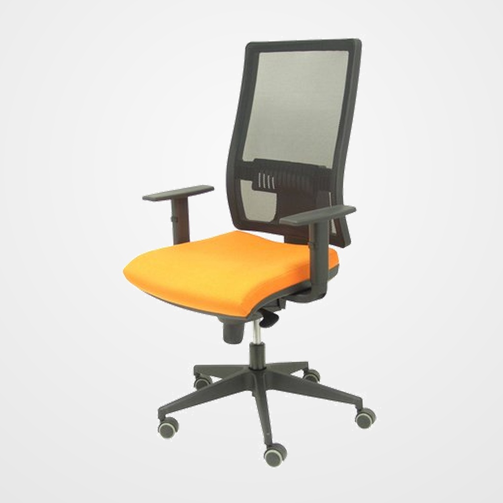 SILLA PIQUERAS Y CRESPO HORNA BRAZOS REGULABLES MECANISMO SINCRO APOYO LUMBAR RESPALDO MALLA TRANSPIRABLE Y ASIENTO TAPIZADO BALI NARANJA