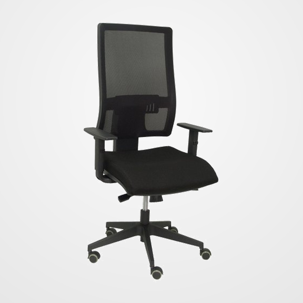 SILLA PIQUERAS Y CRESPO HORNA BRAZOS REGULABLES MECANISMO SINCRO APOYO LUMBAR RESPALDO MALLA TRANSPIRABLE Y ASIENTO TAPIZADO BALI NEGRO