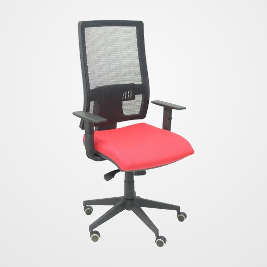 SILLA PIQUERAS Y CRESPO HORNA BRAZOS REGULABLES MECANISMO SINCRO APOYO LUMBAR RESPALDO MALLA TRANSPIRABLE Y ASIENTO TAPIZADO BALI ROJO