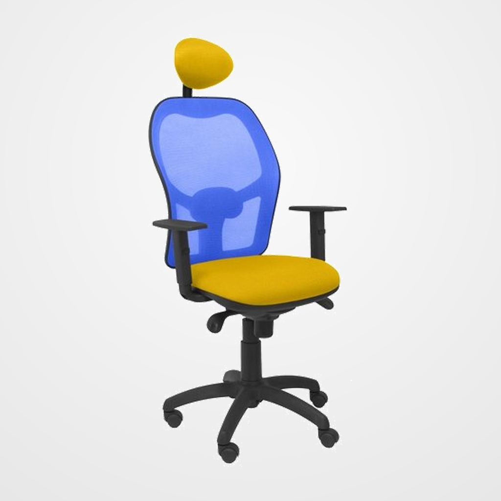 SILLA PIQUERAS Y CRESPO JORQUERA BRAZOS REGULABLES CABECERO FIJO MECANISMO SINCRO CON REGULADOR DE TENSION RESPALDO DE MALLA AZUL Y ASIENTO TAPIZADO BALI AMARILLO