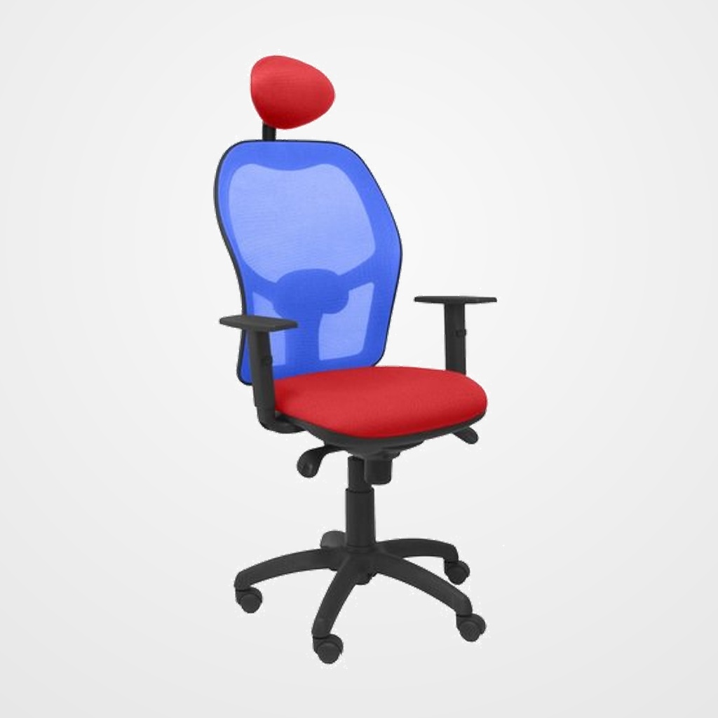 SILLA PIQUERAS Y CRESPO JORQUERA BRAZOS REGULABLES CABECERO FIJO MECANISMO SINCRO CON REGULADOR DE TENSION RESPALDO DE MALLA AZUL Y ASIENTO TAPIZADO BALI ROJO