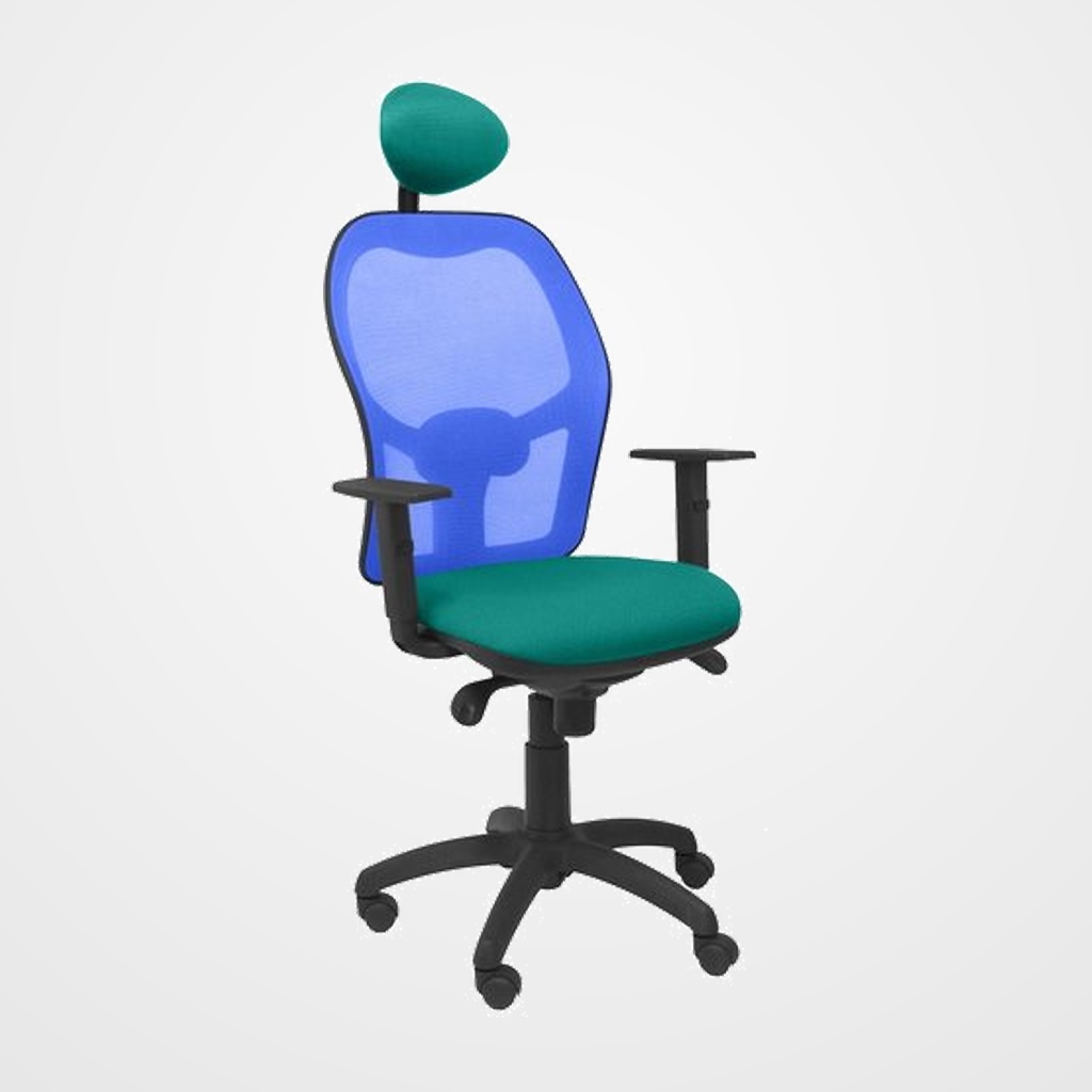 SILLA PIQUERAS Y CRESPO JORQUERA BRAZOS REGULABLES CABECERO FIJO MECANISMO SINCRO CON REGULADOR DE TENSION RESPALDO DE MALLA AZUL Y ASIENTO TAPIZADO BALI VERDE TURQUESA