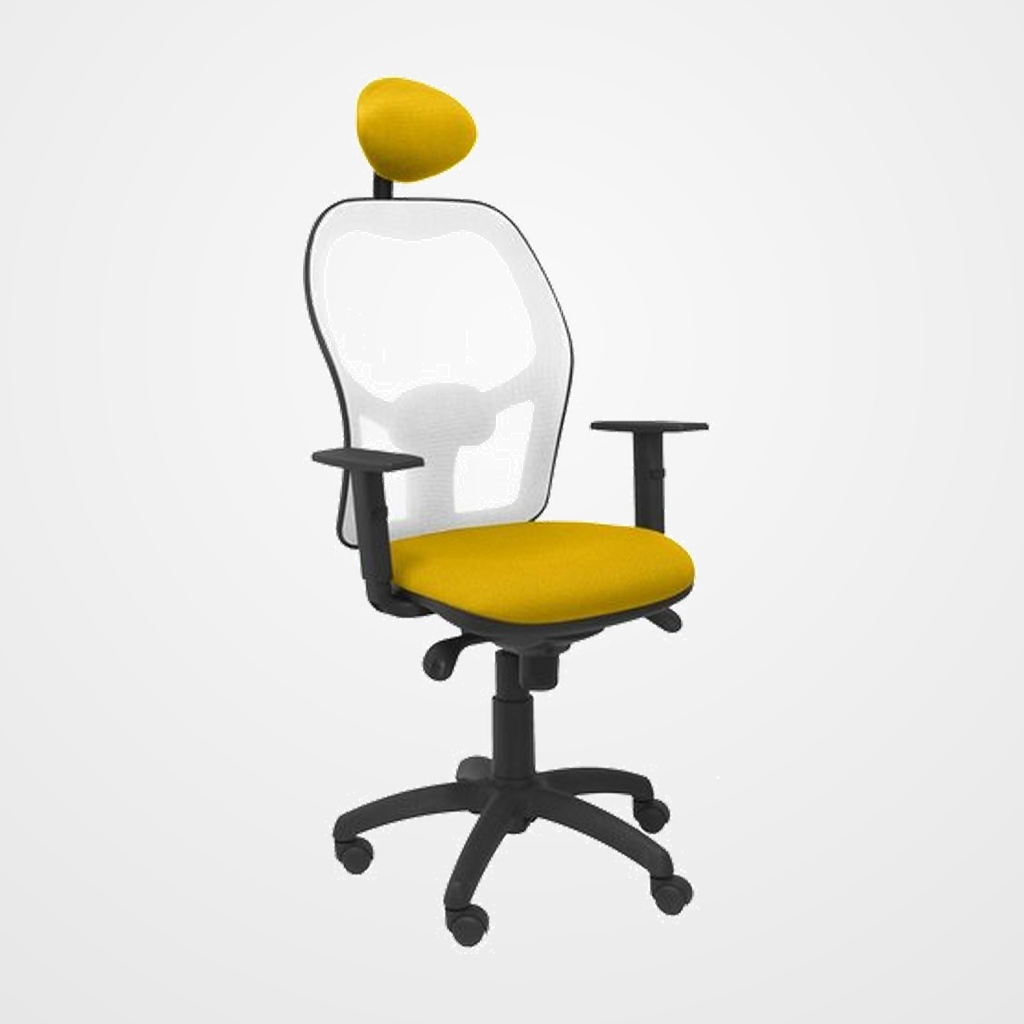 SILLA PIQUERAS Y CRESPO JORQUERA BRAZOS REGULABLES CABECERO FIJO MECANISMO SINCRO CON REGULADOR DE TENSION RESPALDO DE MALLA BLANCA Y ASIENTO TAPIZADO BALI AMARILLO