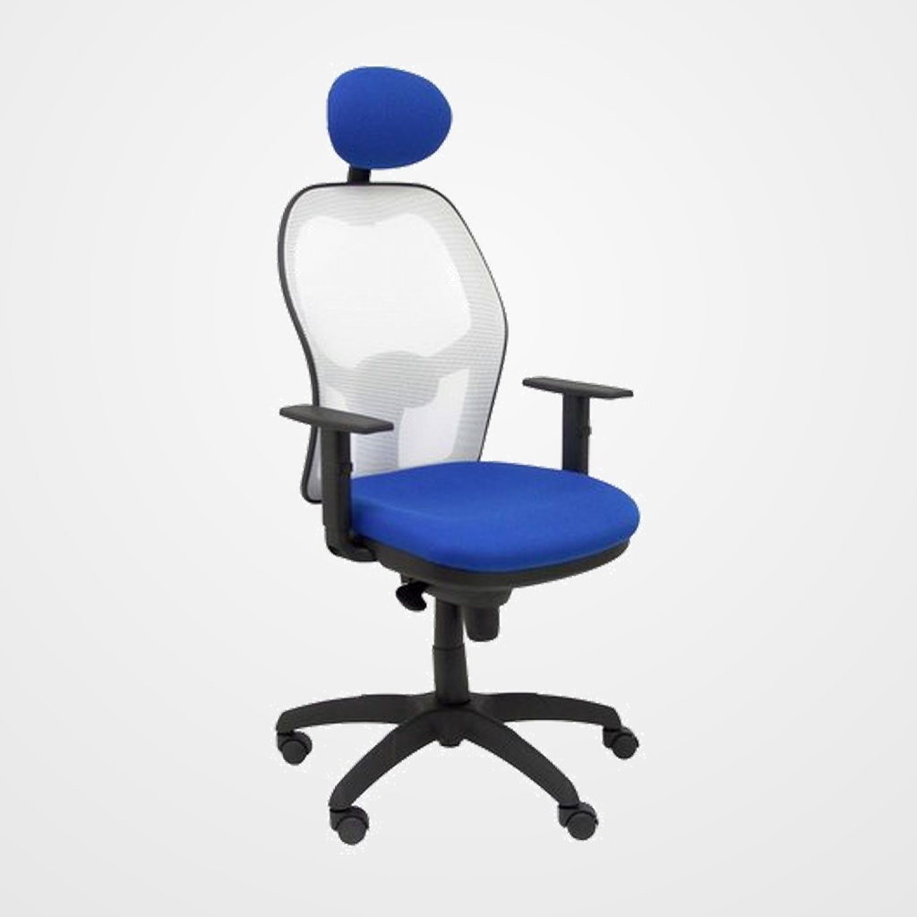 SILLA PIQUERAS Y CRESPO JORQUERA BRAZOS REGULABLES CABECERO FIJO MECANISMO SINCRO CON REGULADOR DE TENSION RESPALDO DE MALLA BLANCA Y ASIENTO TAPIZADO BALI AZUL