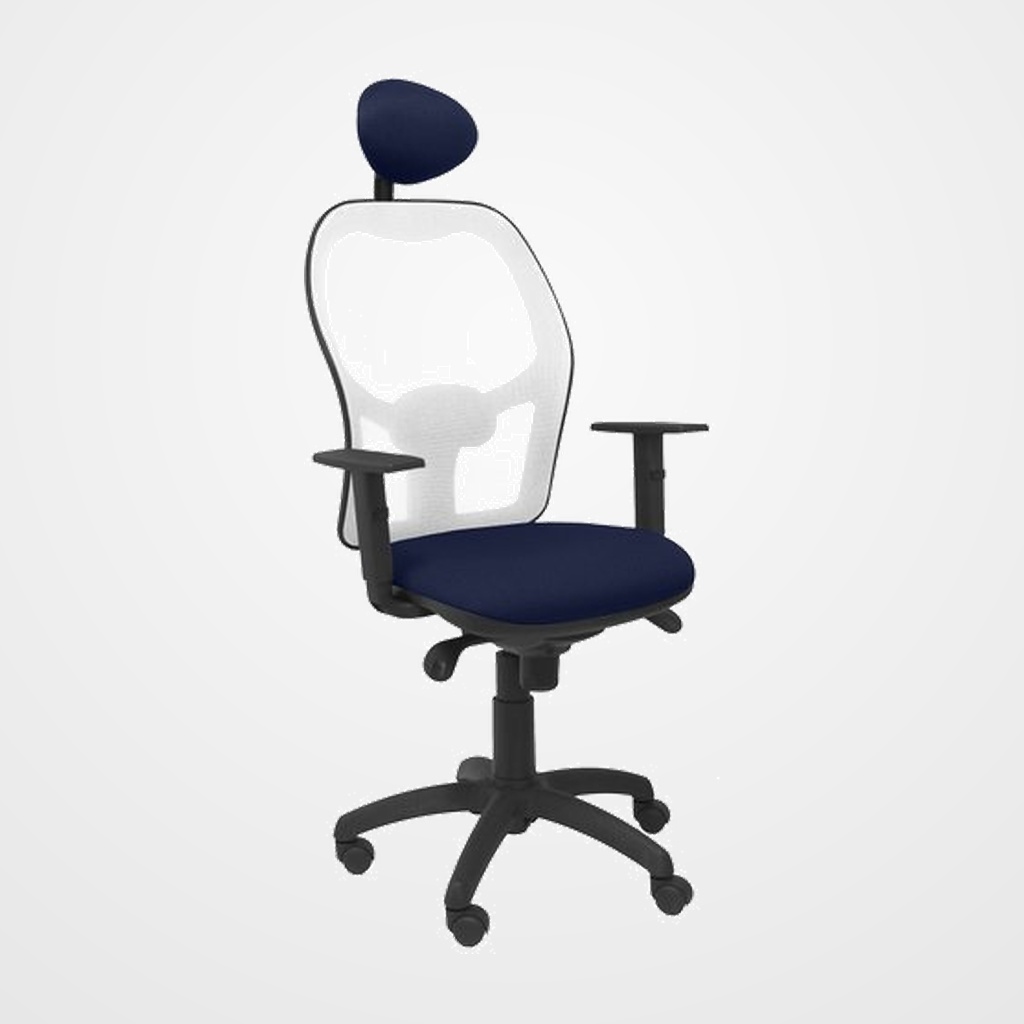SILLA PIQUERAS Y CRESPO JORQUERA BRAZOS REGULABLES CABECERO FIJO MECANISMO SINCRO CON REGULADOR DE TENSION RESPALDO DE MALLA BLANCA Y ASIENTO TAPIZADO BALI AZUL MARINO