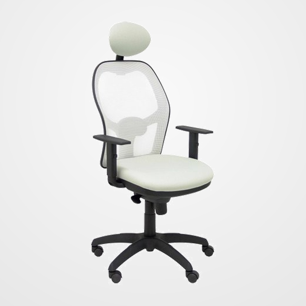 SILLA PIQUERAS Y CRESPO JORQUERA BRAZOS REGULABLES CABECERO FIJO MECANISMO SINCRO CON REGULADOR DE TENSION RESPALDO DE MALLA BLANCA Y ASIENTO TAPIZADO BALI GRIS CLARO
