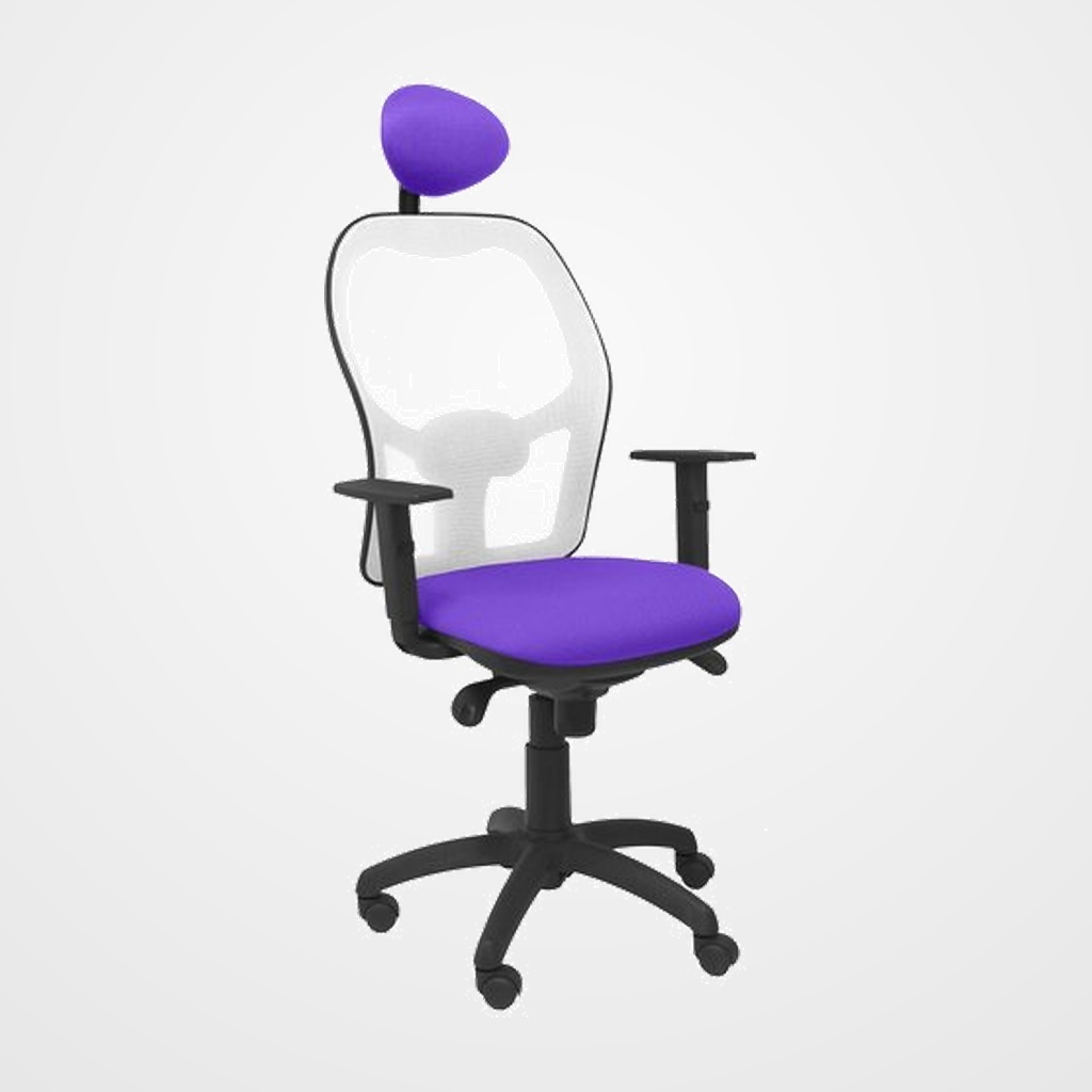 SILLA PIQUERAS Y CRESPO JORQUERA BRAZOS REGULABLES CABECERO FIJO MECANISMO SINCRO CON REGULADOR DE TENSION RESPALDO DE MALLA BLANCA Y ASIENTO TAPIZADO BALI LILA