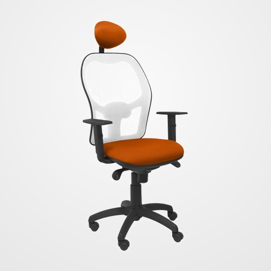 SILLA PIQUERAS Y CRESPO JORQUERA BRAZOS REGULABLES CABECERO FIJO MECANISMO SINCRO CON REGULADOR DE TENSION RESPALDO DE MALLA BLANCA Y ASIENTO TAPIZADO BALI NARANJA