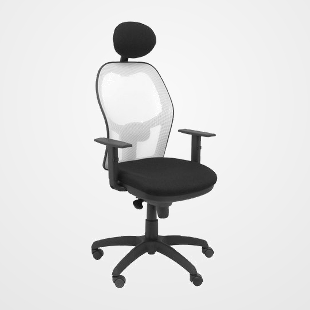 SILLA PIQUERAS Y CRESPO JORQUERA BRAZOS REGULABLES CABECERO FIJO MECANISMO SINCRO CON REGULADOR DE TENSION RESPALDO DE MALLA BLANCA Y ASIENTO TAPIZADO BALI NEGRO