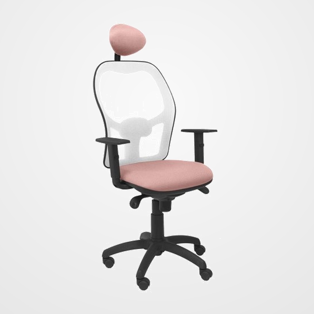 SILLA PIQUERAS Y CRESPO JORQUERA BRAZOS REGULABLES CABECERO FIJO MECANISMO SINCRO CON REGULADOR DE TENSION RESPALDO DE MALLA BLANCA Y ASIENTO TAPIZADO BALI ROSA PALIDO