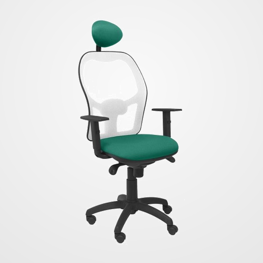 SILLA PIQUERAS Y CRESPO JORQUERA BRAZOS REGULABLES CABECERO FIJO MECANISMO SINCRO CON REGULADOR DE TENSION RESPALDO DE MALLA BLANCA Y ASIENTO TAPIZADO BALI VERDE
