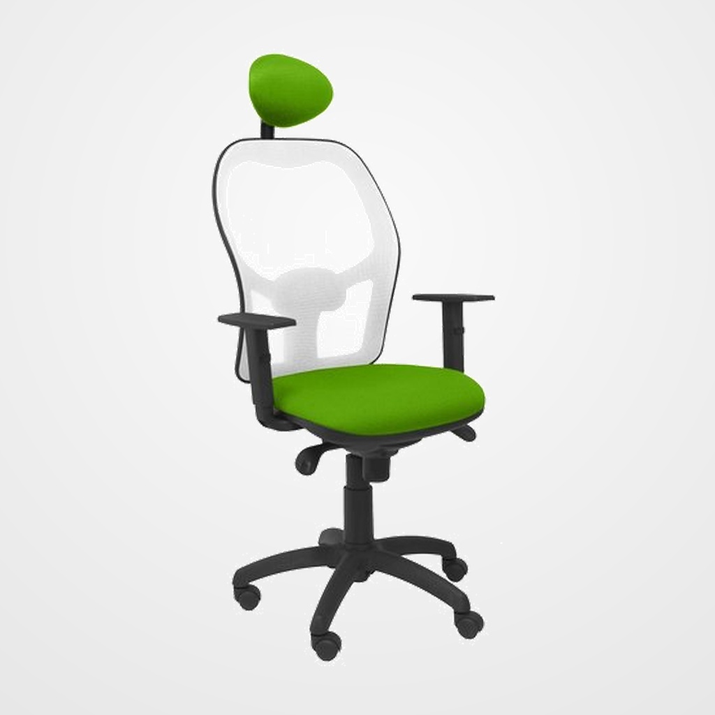 SILLA PIQUERAS Y CRESPO JORQUERA BRAZOS REGULABLES CABECERO FIJO MECANISMO SINCRO CON REGULADOR DE TENSION RESPALDO DE MALLA BLANCA Y ASIENTO TAPIZADO BALI VERDE PISTACHO