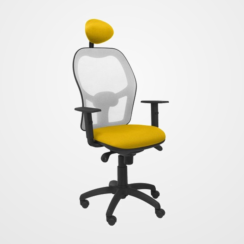 SILLA PIQUERAS Y CRESPO JORQUERA BRAZOS REGULABLES CABECERO FIJO MECANISMO SINCRO CON REGULADOR DE TENSION RESPALDO DE MALLA GRIS Y ASIENTO TAPIZADO BALI AMARILLO