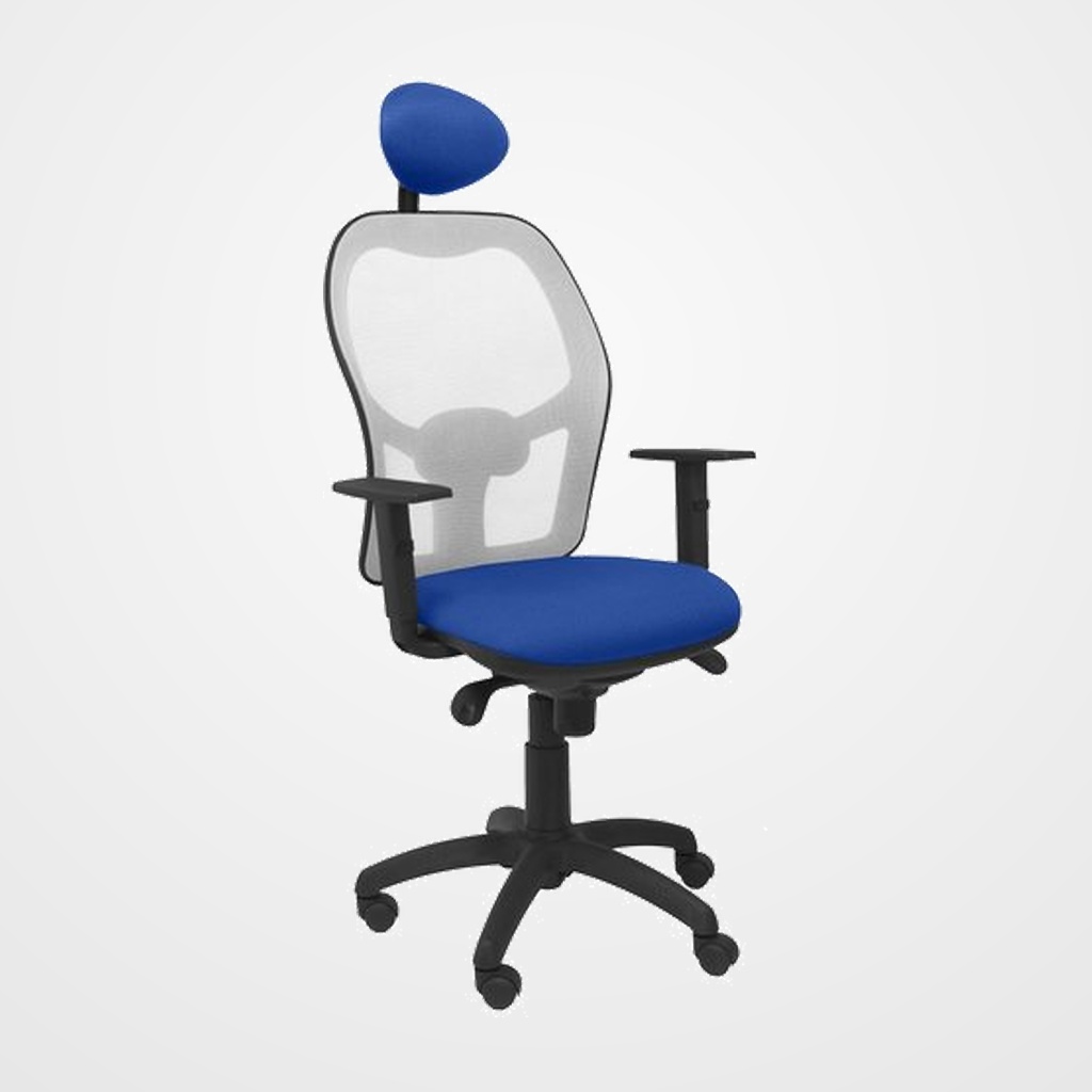 SILLA PIQUERAS Y CRESPO JORQUERA BRAZOS REGULABLES CABECERO FIJO MECANISMO SINCRO CON REGULADOR DE TENSION RESPALDO DE MALLA GRIS Y ASIENTO TAPIZADO BALI AZUL