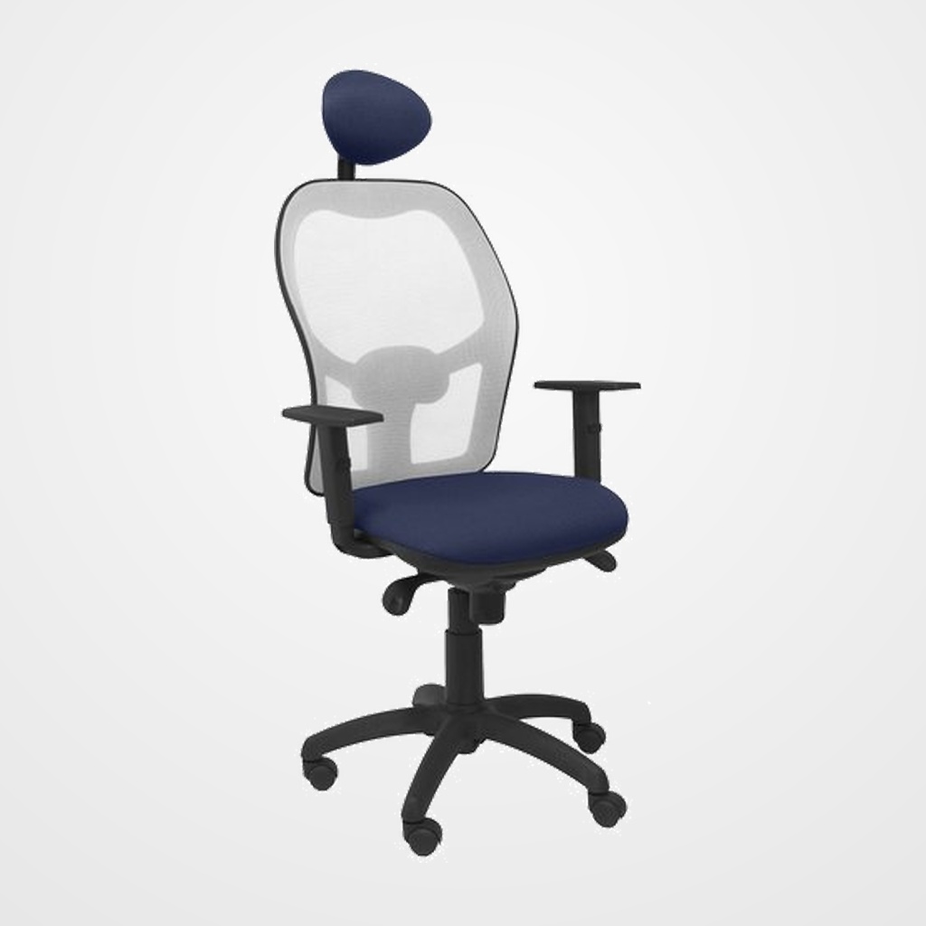 SILLA PIQUERAS Y CRESPO JORQUERA BRAZOS REGULABLES CABECERO FIJO MECANISMO SINCRO CON REGULADOR DE TENSION RESPALDO DE MALLA GRIS Y ASIENTO TAPIZADO BALI AZUL MARINO
