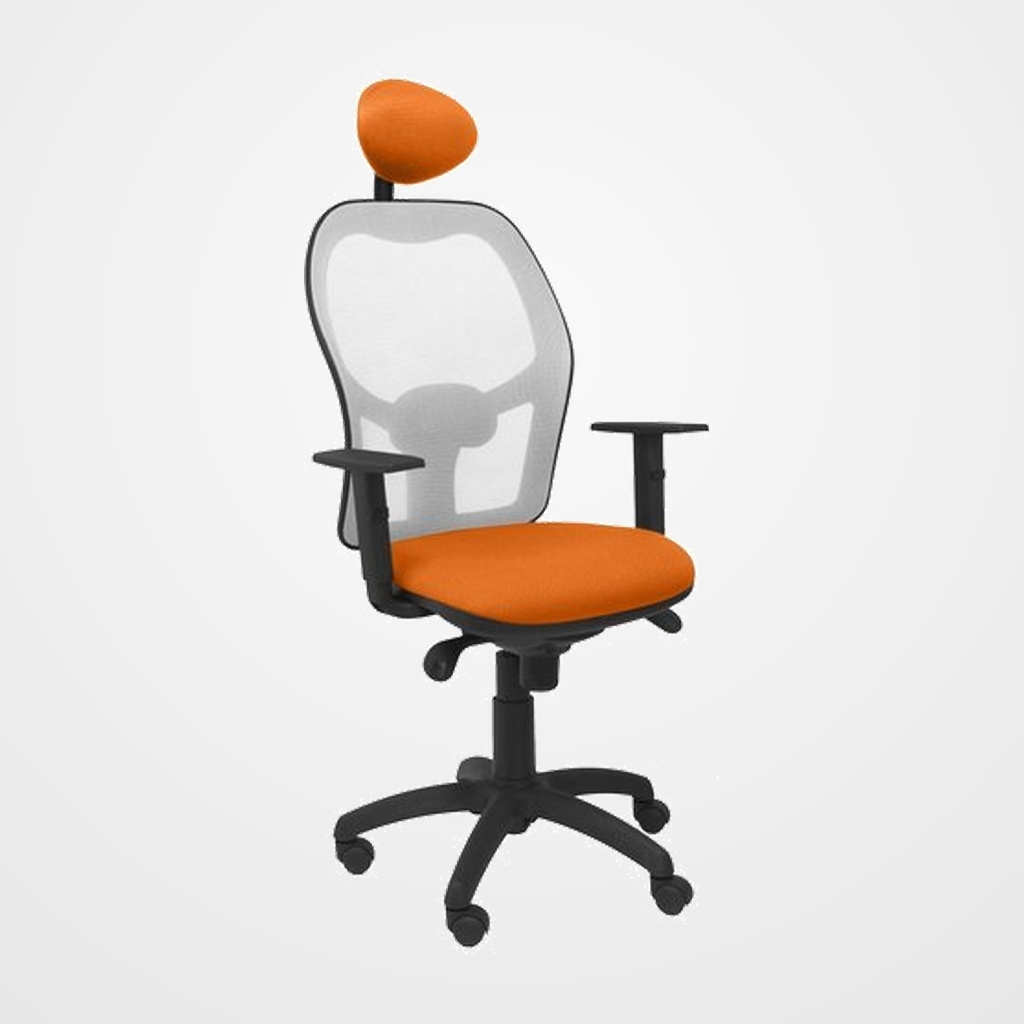 SILLA PIQUERAS Y CRESPO JORQUERA BRAZOS REGULABLES CABECERO FIJO MECANISMO SINCRO CON REGULADOR DE TENSION RESPALDO DE MALLA GRIS Y ASIENTO TAPIZADO BALI NARANJA