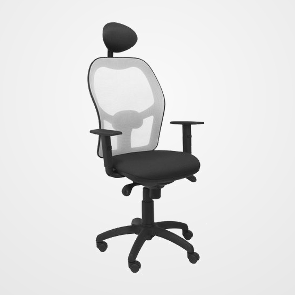 SILLA PIQUERAS Y CRESPO JORQUERA BRAZOS REGULABLES CABECERO FIJO MECANISMO SINCRO CON REGULADOR DE TENSION RESPALDO DE MALLA GRIS Y ASIENTO TAPIZADO BALI NEGRO