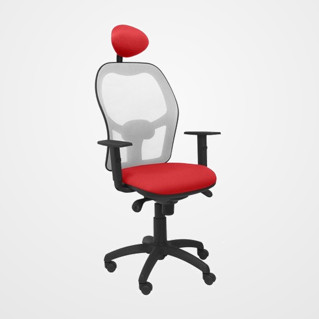 SILLA PIQUERAS Y CRESPO JORQUERA BRAZOS REGULABLES CABECERO FIJO MECANISMO SINCRO CON REGULADOR DE TENSION RESPALDO DE MALLA GRIS Y ASIENTO TAPIZADO BALI ROJO
