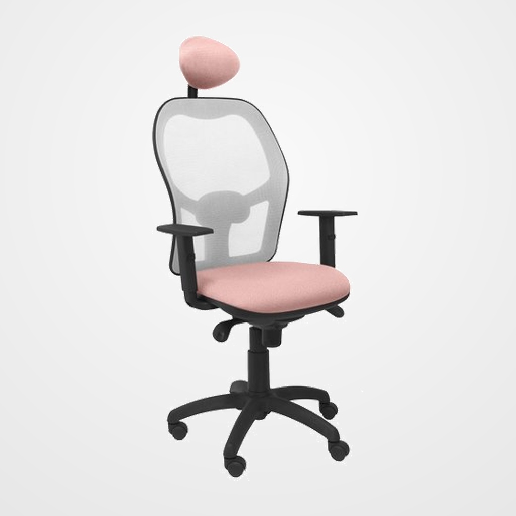 SILLA PIQUERAS Y CRESPO JORQUERA BRAZOS REGULABLES CABECERO FIJO MECANISMO SINCRO CON REGULADOR DE TENSION RESPALDO DE MALLA GRIS Y ASIENTO TAPIZADO BALI ROSA PALIDO