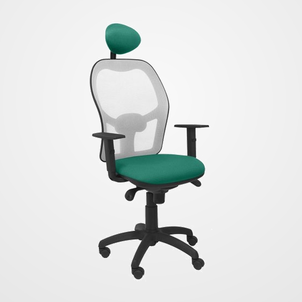 SILLA PIQUERAS Y CRESPO JORQUERA BRAZOS REGULABLES CABECERO FIJO MECANISMO SINCRO CON REGULADOR DE TENSION RESPALDO DE MALLA GRIS Y ASIENTO TAPIZADO BALI VERDE
