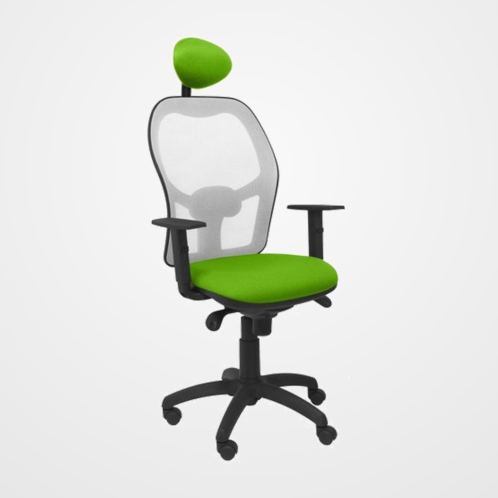 SILLA PIQUERAS Y CRESPO JORQUERA BRAZOS REGULABLES CABECERO FIJO MECANISMO SINCRO CON REGULADOR DE TENSION RESPALDO DE MALLA GRIS Y ASIENTO TAPIZADO BALI VERDE PISTACHO