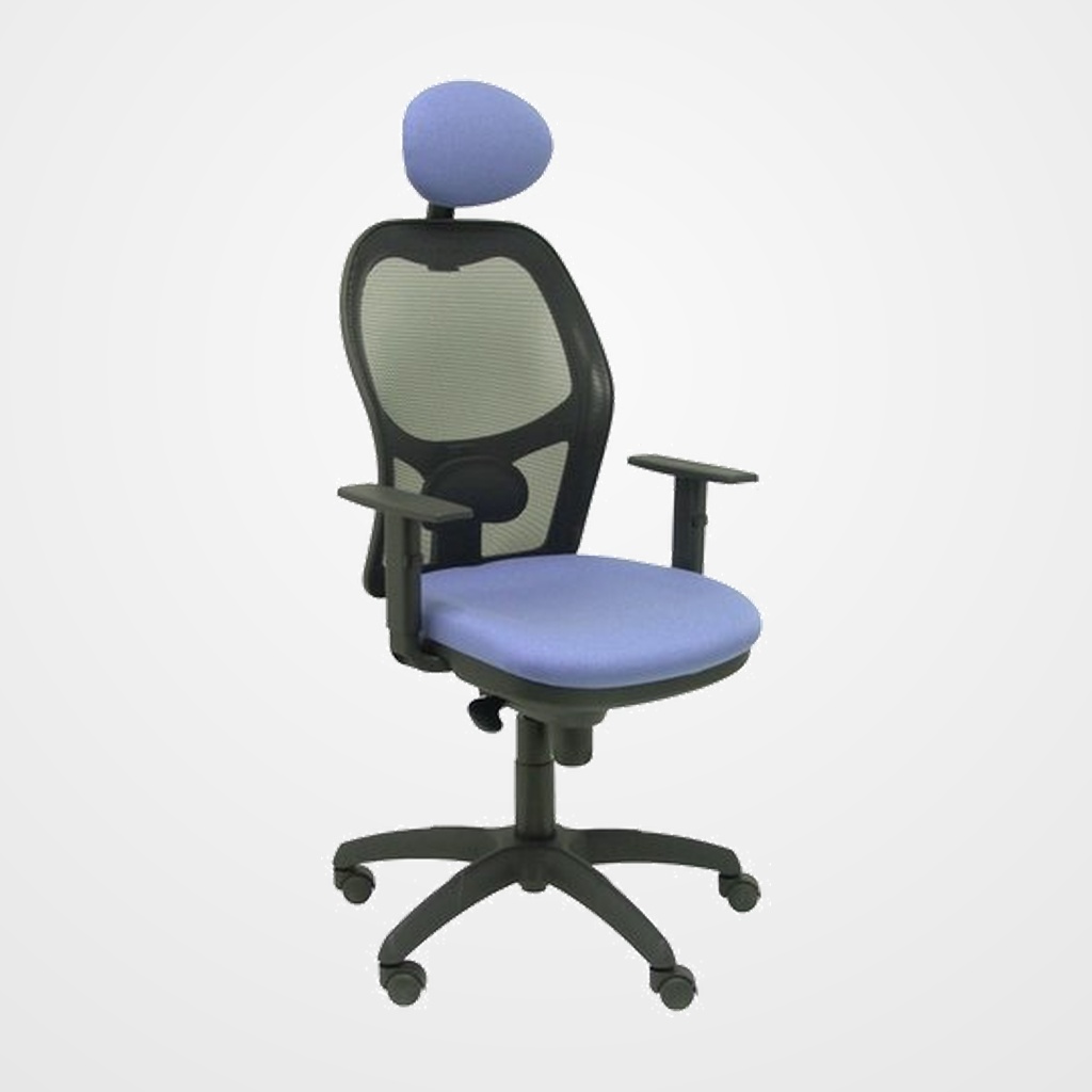 SILLA PIQUERAS Y CRESPO JORQUERA BRAZOS REGULABLES CABECERO FIJO MECANISMO SINCRO CON REGULADOR DE TENSION RESPALDO DE MALLA NEGRA Y ASIENTO TAPIZADO BALI AZUL CLARO