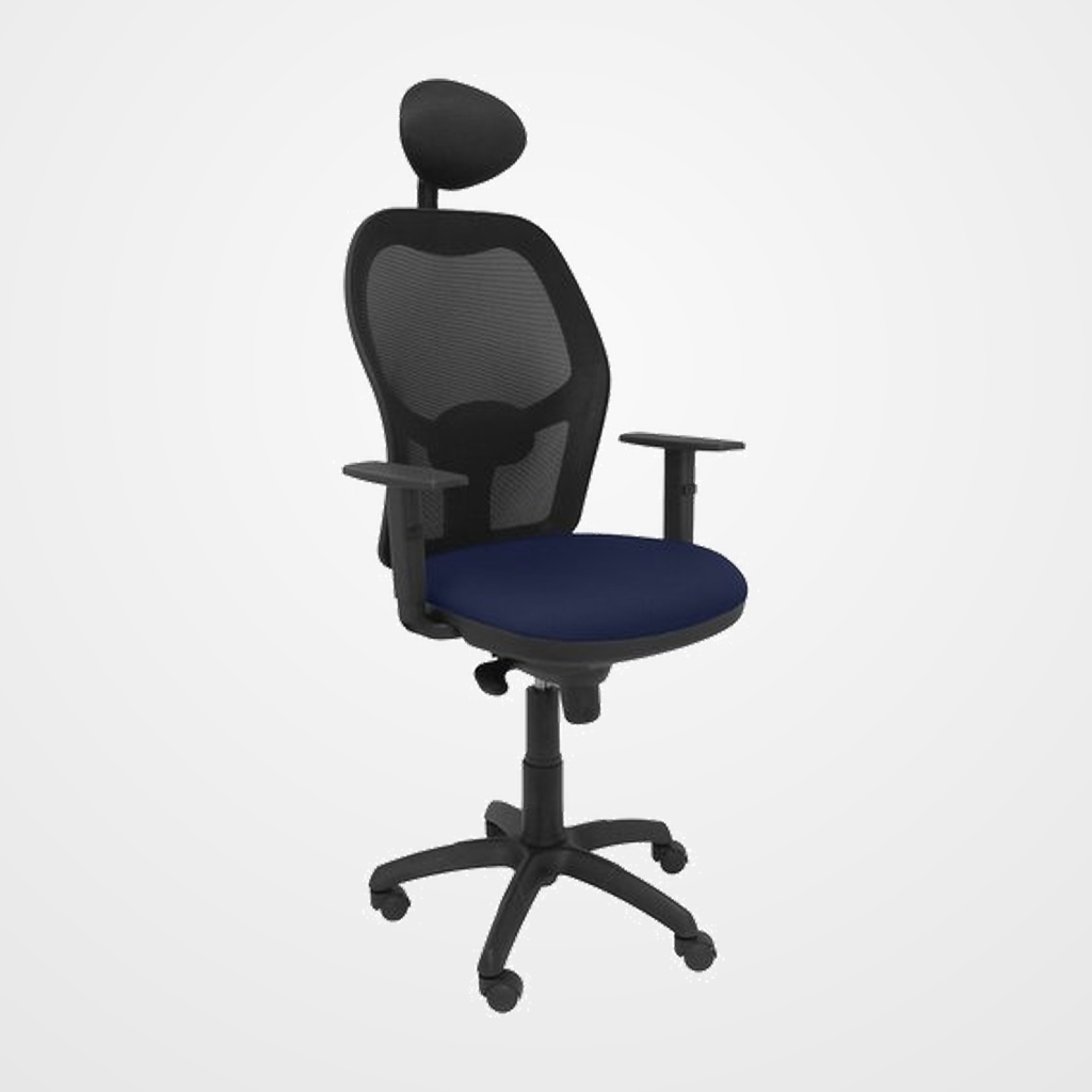 SILLA PIQUERAS Y CRESPO JORQUERA BRAZOS REGULABLES CABECERO FIJO MECANISMO SINCRO CON REGULADOR DE TENSION RESPALDO DE MALLA NEGRA Y ASIENTO TAPIZADO BALI AZUL MARINO
