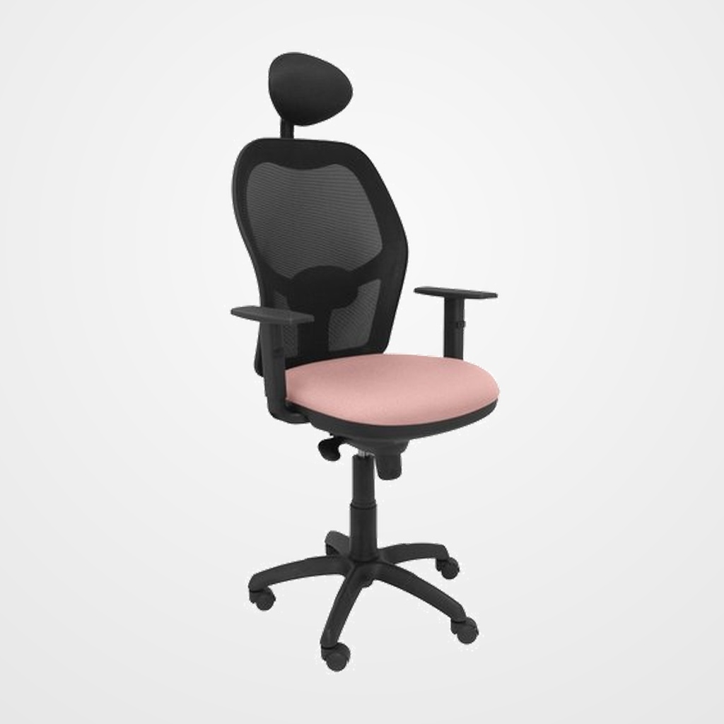 SILLA PIQUERAS Y CRESPO JORQUERA BRAZOS REGULABLES CABECERO FIJO MECANISMO SINCRO CON REGULADOR DE TENSION RESPALDO DE MALLA NEGRA Y ASIENTO TAPIZADO BALI ROSA PALIDO